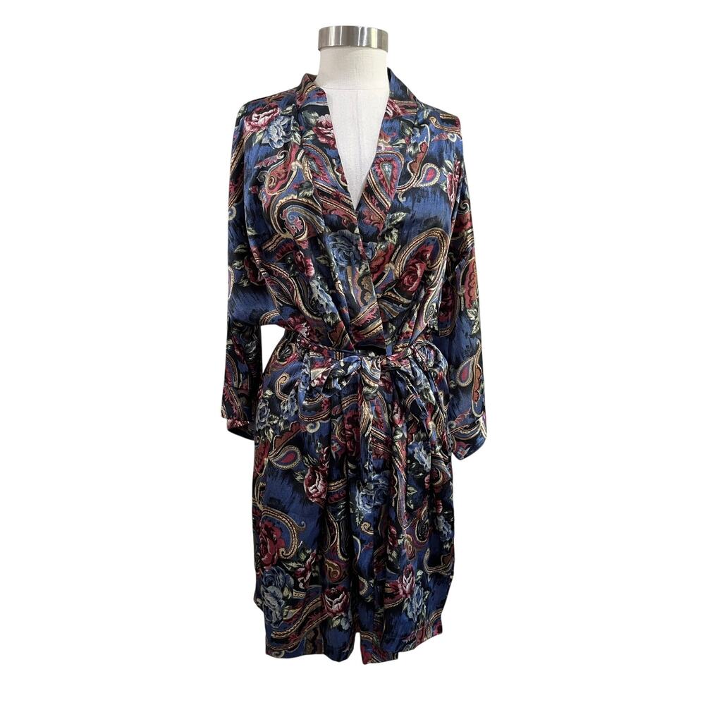 Vintage Satin Paisley Robe Nightgown Long Sleeve Lounge Wear‎ Size M